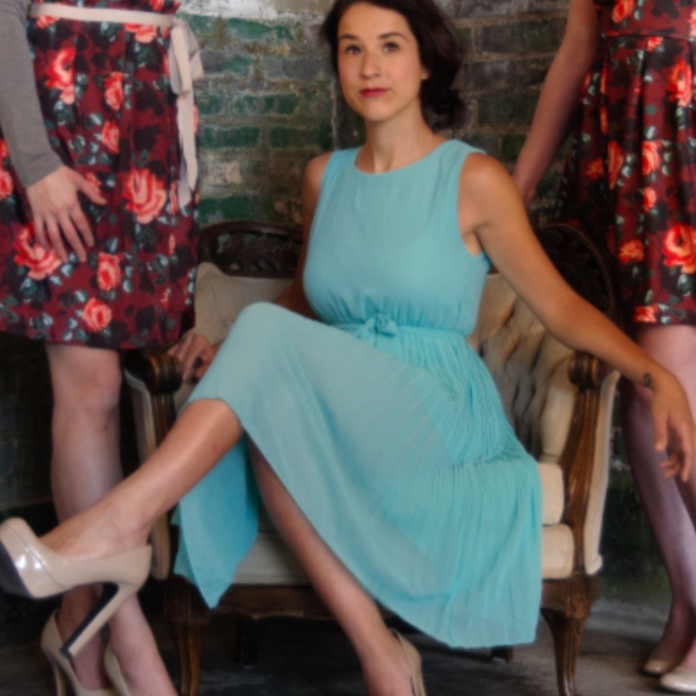 NWT Miss Lulo Turquoise Aqua Pleated Skirt Dress